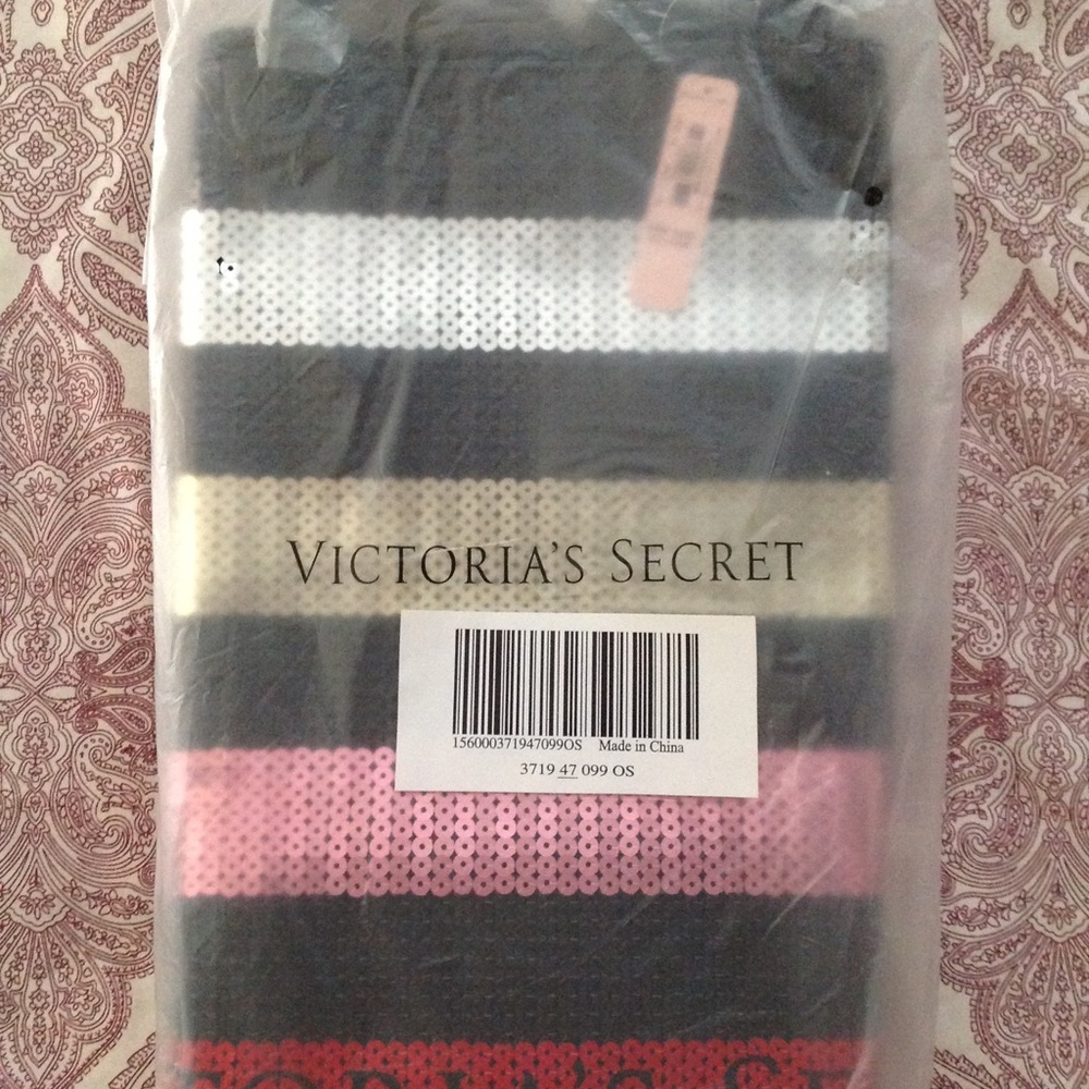 NWT Victoria's Secret 2pc Striped Sequin Tote - Picture 3 of 3